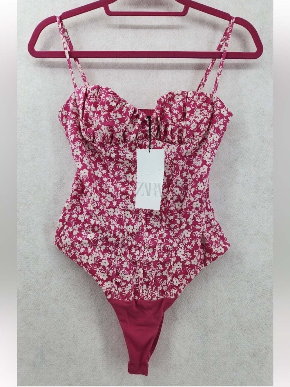 NEW! ZARA Barbie Pink Floral Print Corset Style Bodysuit XS